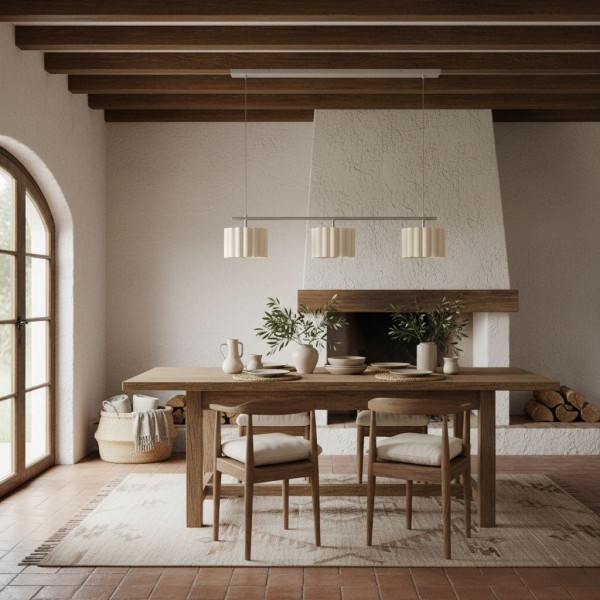 Velura Linear Pendant Light - Natural Linen Shade for Warm Ambiance KL2028