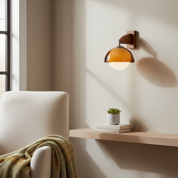 Afterglow Modern Sunset Wall Lamp - Dual Glass Shade Design with Wood-Texture Base KL2149