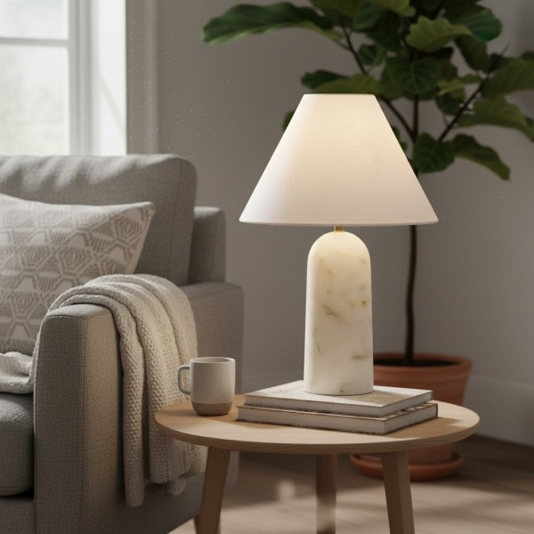 Albi Minimalist Marble Table Lamp - Elegant Fabric Shade Suitable for Any Room KL2178