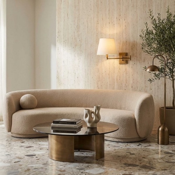 Arcuma Modern Adjustable Arm Wall Sconce with Linen Shade - Contemporary Metal Lighting for Living Room KL2059