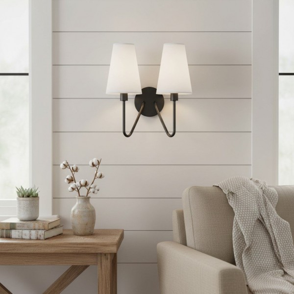 Arcuma Vintage Inspired Metal Wall Sconce - Handcrafted Fabric Shade for Bedroom KL2061