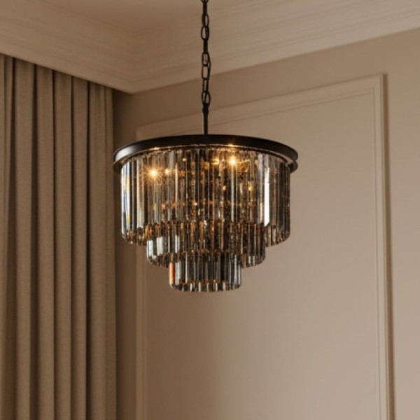 Aurevon Crystal Prism Metal Frame Modern Ceiling Chandelier for Home and Hotel KL2055