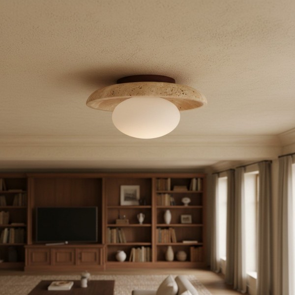 Calivra Modern Travertine Round Ceiling Light - Minimalist Flush Mount Lamp for Hallway and Bedroom KL2063
