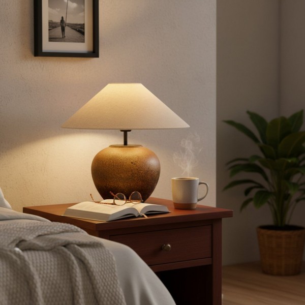 Ceravine Ceramic Table Lamp - Elegant Ceramic Base with Fabric Shade for Bedroom or Living Room KL2134