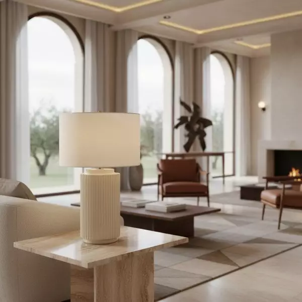 Ceruna Minimalist Ceramic Table Lamp - Ceramic base with a linen lampshade KL2192