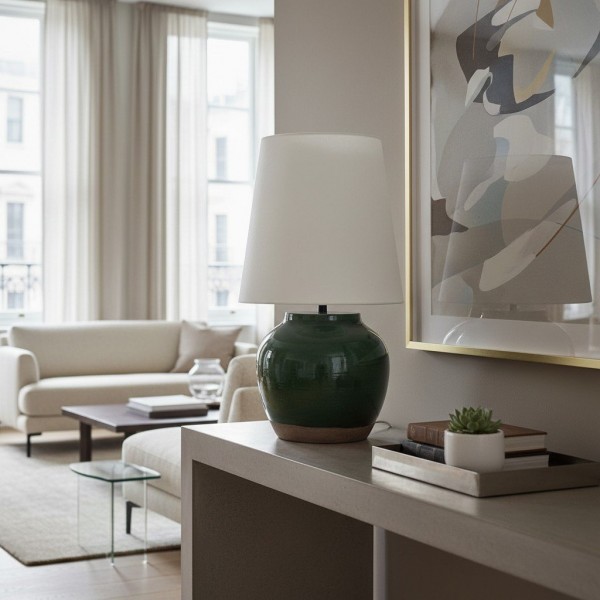 Ceruna Modern Ceramic Bedside Lamp with Linen Fabric Shade - Elegant Lighting for Bedroom and Living Room KL2193