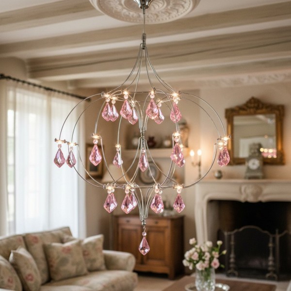 Crynora French Crystal Chandelier - Romantic Firefly Design in Luxe Style for Dining Room or Bedroom KL2065