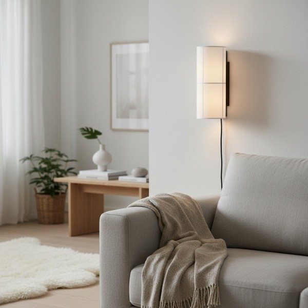 Cylume Cylinder Fabric Plug-in Wall Lamp - Minimalist Wall Sconce for Bedroom Living Room KL2107