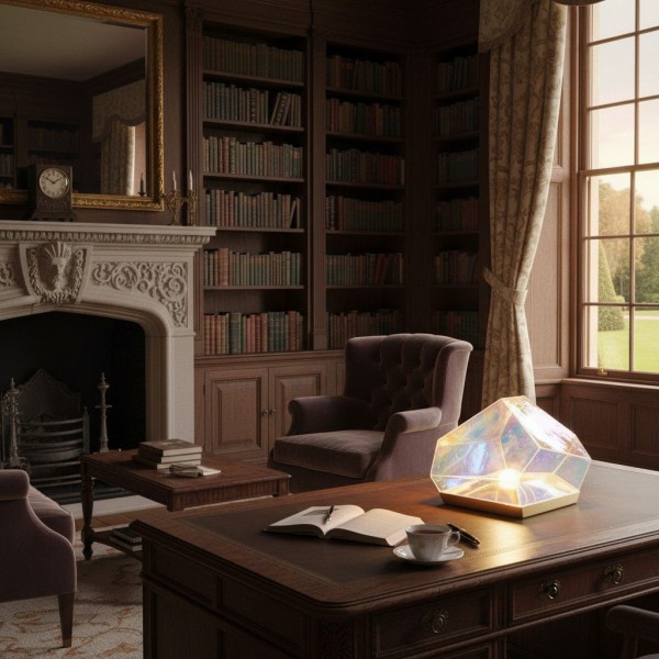 Nera Glass Gem Table Lamp - Iridescent Glass Shade with Antique Brass Base for Living Room Accent KL2185