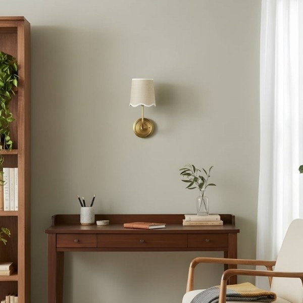 Glissum Contemporary Metal and Linen Wall Lamp with Soft Diffused Shade for Hallway or Entry KL2085