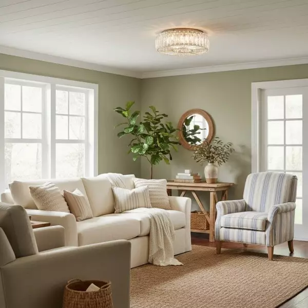 Glomar Glass Round Flush Ceiling Light - Modern Metal Glass Finish Living Areas KL2103