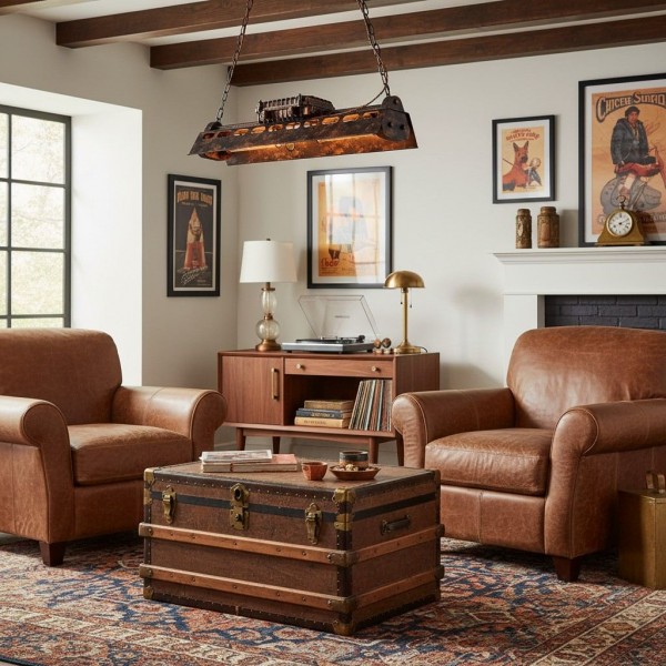 Industrax Steampunk  Linear Chandelier - Vintage Metal Frame Lighting for Dining or Living Room KL2071