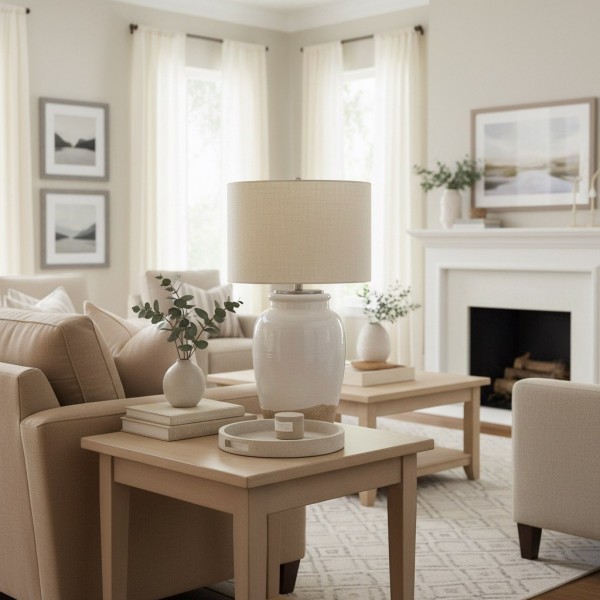 Mello Contemporary Table Lamp - Textured Ceramic Base for Living Room and Office KL2043