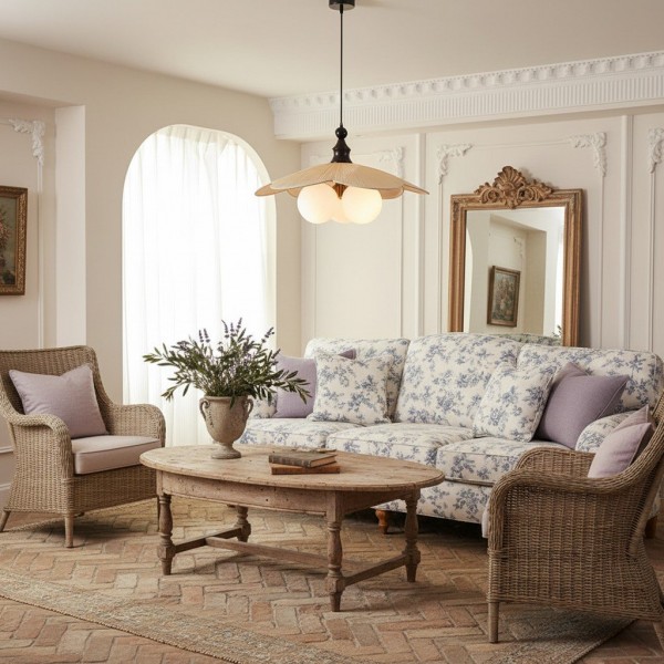 Orrise Vintage Inspired 3 Light Hanging Chandelier - Wood Metal and Fabric Accents Home Lighting KL2102