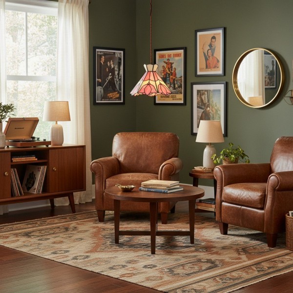 Sevra Floral Stained Glass Pendant Light Tiffany Inspired Hanging Ceiling Lamp for Living Room KL2125