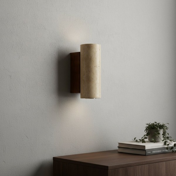 Slivara Natural Stone Backplate with Warm Amber Shade - Vintage Modern Slivara Wall Sconce for Living Room KL2074