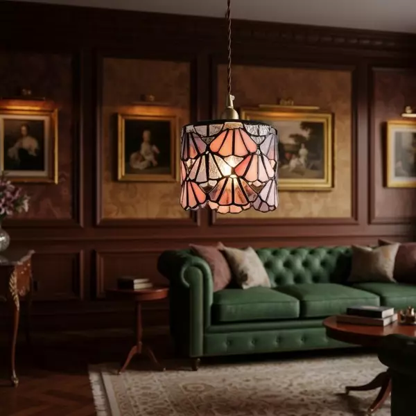 Vintagia Tiffany Inspired Pendant Light Fixture - Artistic Glass Shade Pendant for Dining Island and Entryway KL2075