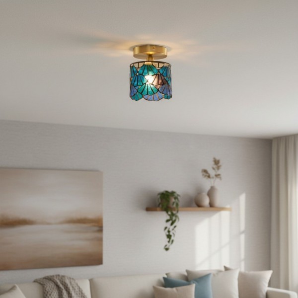 Vintagia Tiffany Style - Stained Glass Ceiling Light Decorative Pattern Ceiling Lamp for Living Room KL2122