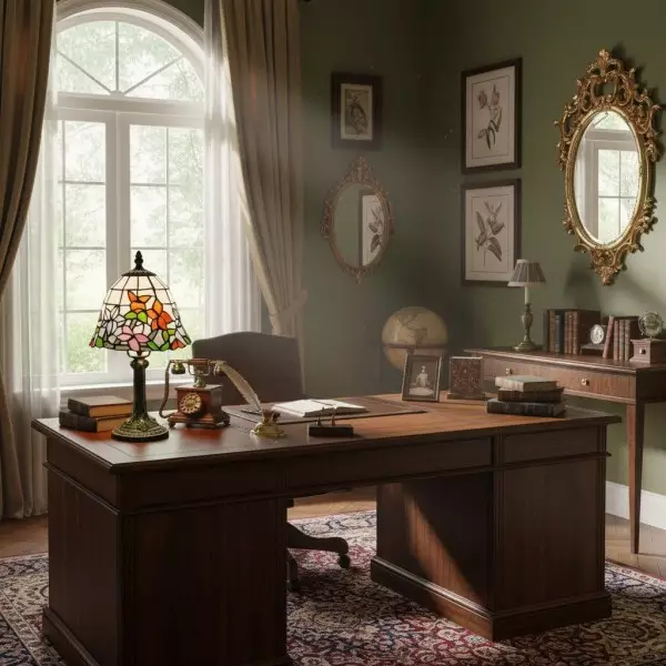 Virelle Traditional Tiffany Table Lamp - Colorful Stained Glass Dome Desk Light for Bedroom KL2110