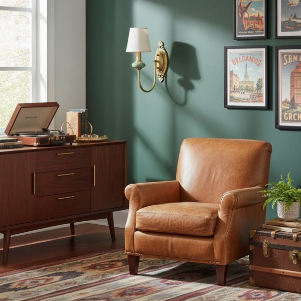 Rowanea Ceramic Wall Sconce with Fabric Shade and Metal Finish - Farmhouse Modern Hallway Light KL2197