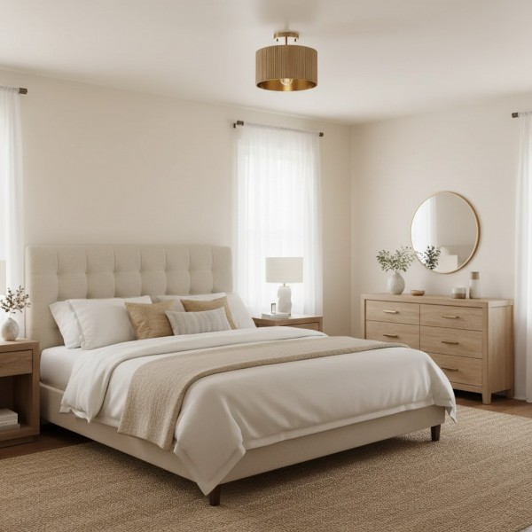 Flutera Fluted Drum Ceiling Light - Farmhouse Textured Flush Mount  Lighting for Living and Bedroom KL2226