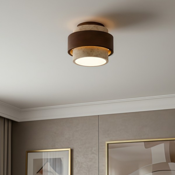 MokuStone Wabi Sabi Travertine Ceiling Lamp - Textured Stone Flush Mount Lighting for Home KL2244