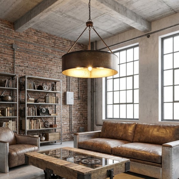 Velara Industrial Drum Shade Pendant Light - Industrial Style Hanging Fixture for Kitchen and Dining KL2235