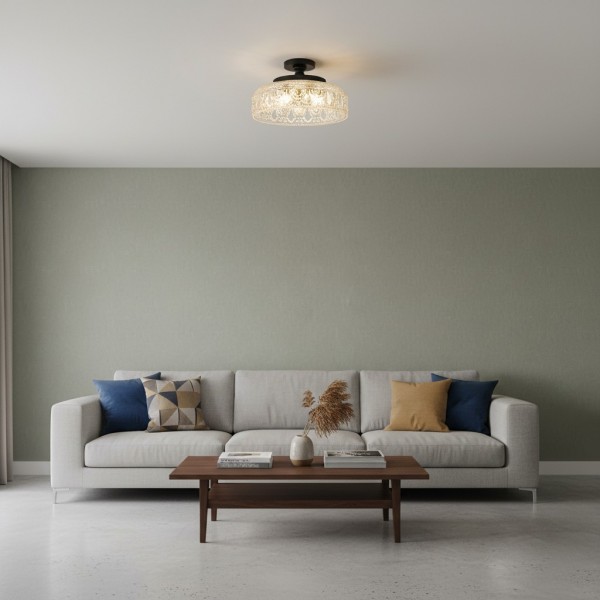 Zenarivo Vintage Floral Glass Semi Flush Mount Ceiling Light - Modern Cabin Style for Living Room KL2234