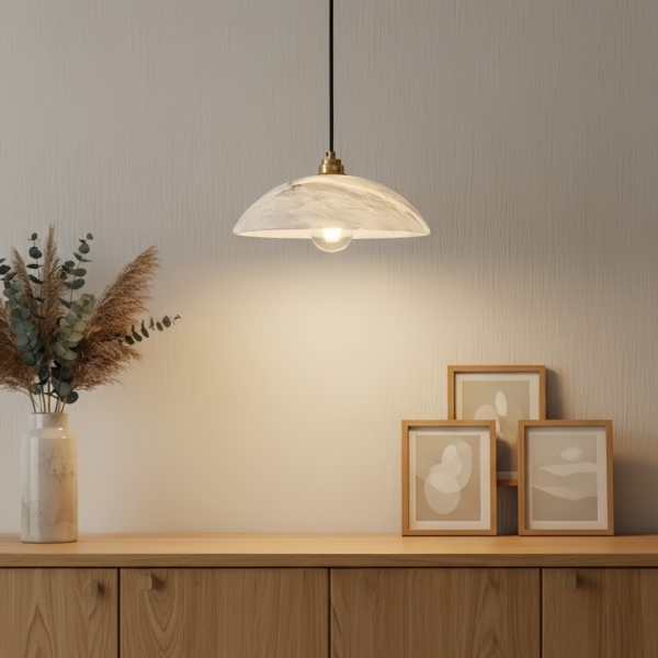 Alariv Elegant  Alabaster Dome Pendant Light - Modern Stone Lighting for Dining or Living KL2312