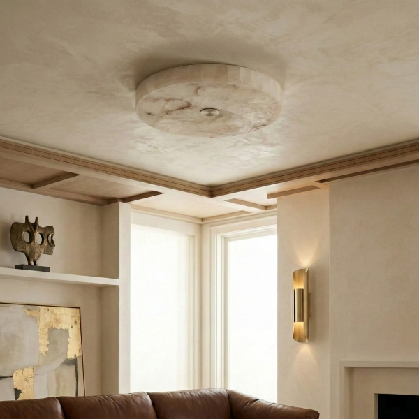 AlbaSphere Modern Round Ultra Thin Ceiling Lamp - Alabaster Contemporary Home Lighting KL2301