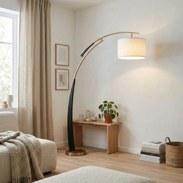 AstraLoop Modern Arc Fabric Floor Lamp - Elegant Sleek Curved Metal Design for Interiors KL2291