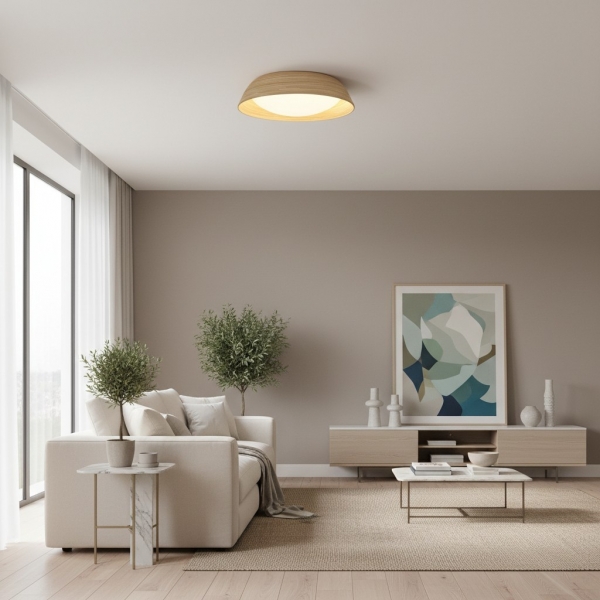 Bambori Japandi Style Bamboo Textured Ceiling Lamp - Natural Accent Light for Living Room KL2253