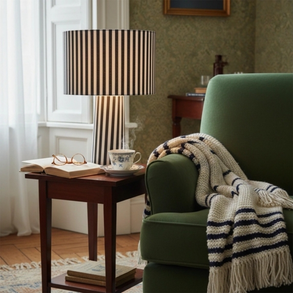 Blendra Graphic Cylindrical Form Pattern Table Lamp - Fabric Contemporary Interior Lighting KL2255