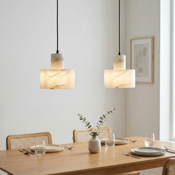 Cylorion Alabaster Pendant Lamp - Modern Minimalist Hanging Light for Dining Room KL2310