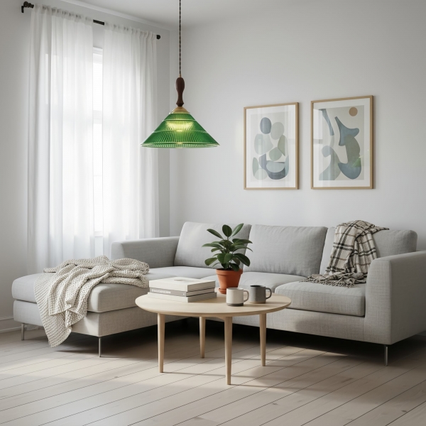 Elunaris Vintage Trumpet Shape Pendant Light with Green Glass Shade for Dining Room KL2256