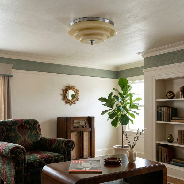 Mallew Flush Mount Ceiling Light - Layered Wave Silhouette Vintage Style Lamp for Indoor Use KL2251