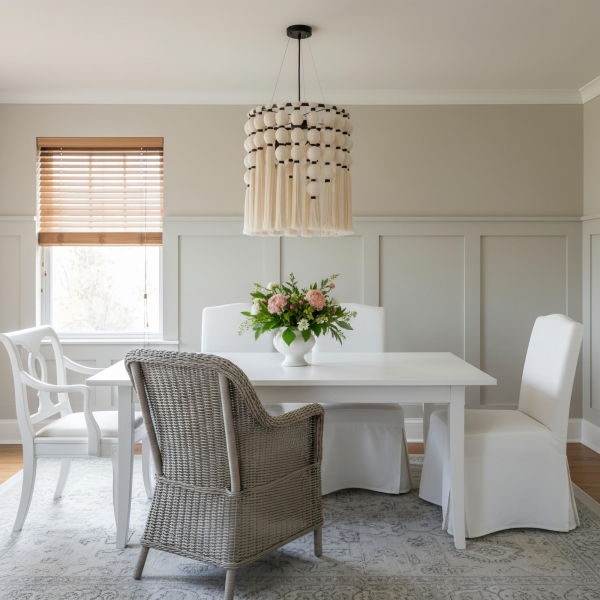 Modulune Modern Elegant Handmade Chandelier with White Cotton Fringe for Living Room KL2288