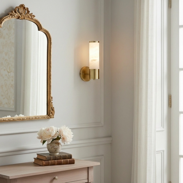 Nexorae Modern Alabaster Wall Lamp Sculptural Vertical Design For Living Room Bedroom Hallway KL2285