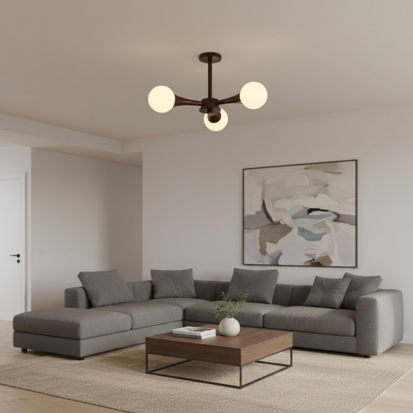 Novalune Multi-Light Glass Globe Chandelier with Wood Frame - Japanese Zen Style for Living Room KL2307