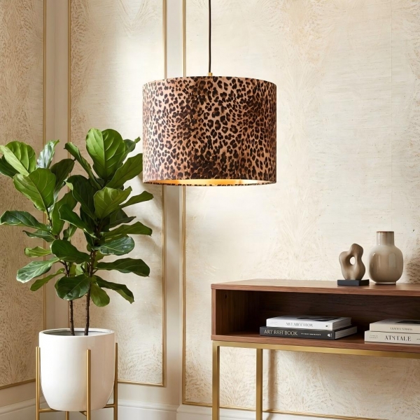 Wildlux Leopard Pattern Statement Drum Lampshade - Decorative Fabric Shade for Home Interiors KL2264