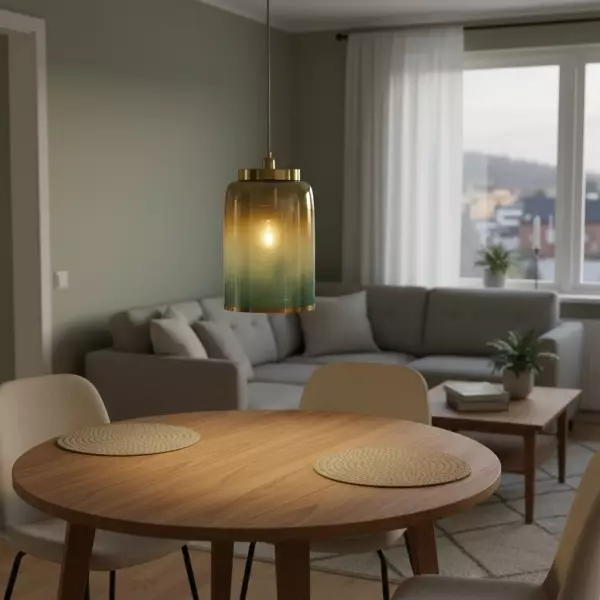 Helvo Cylinder Pendant Light - Decorative Hand-Blown Glass Lighting for Bedroom or Entry