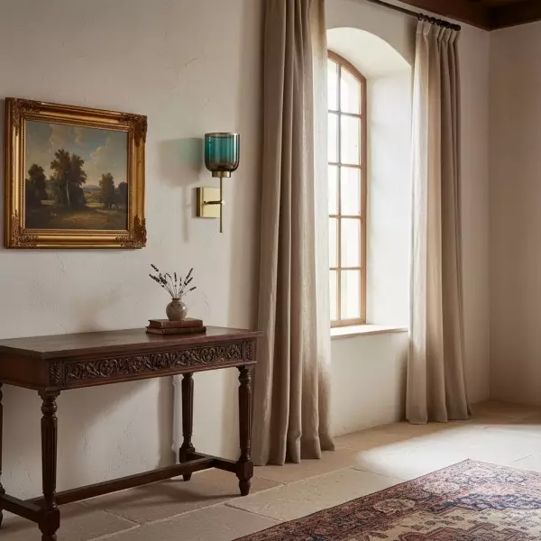 Helvo Ombre Glass Slim Metal Arm Sconce - Drum Shade Glass Modern Bedroom Reading Wall Sconce