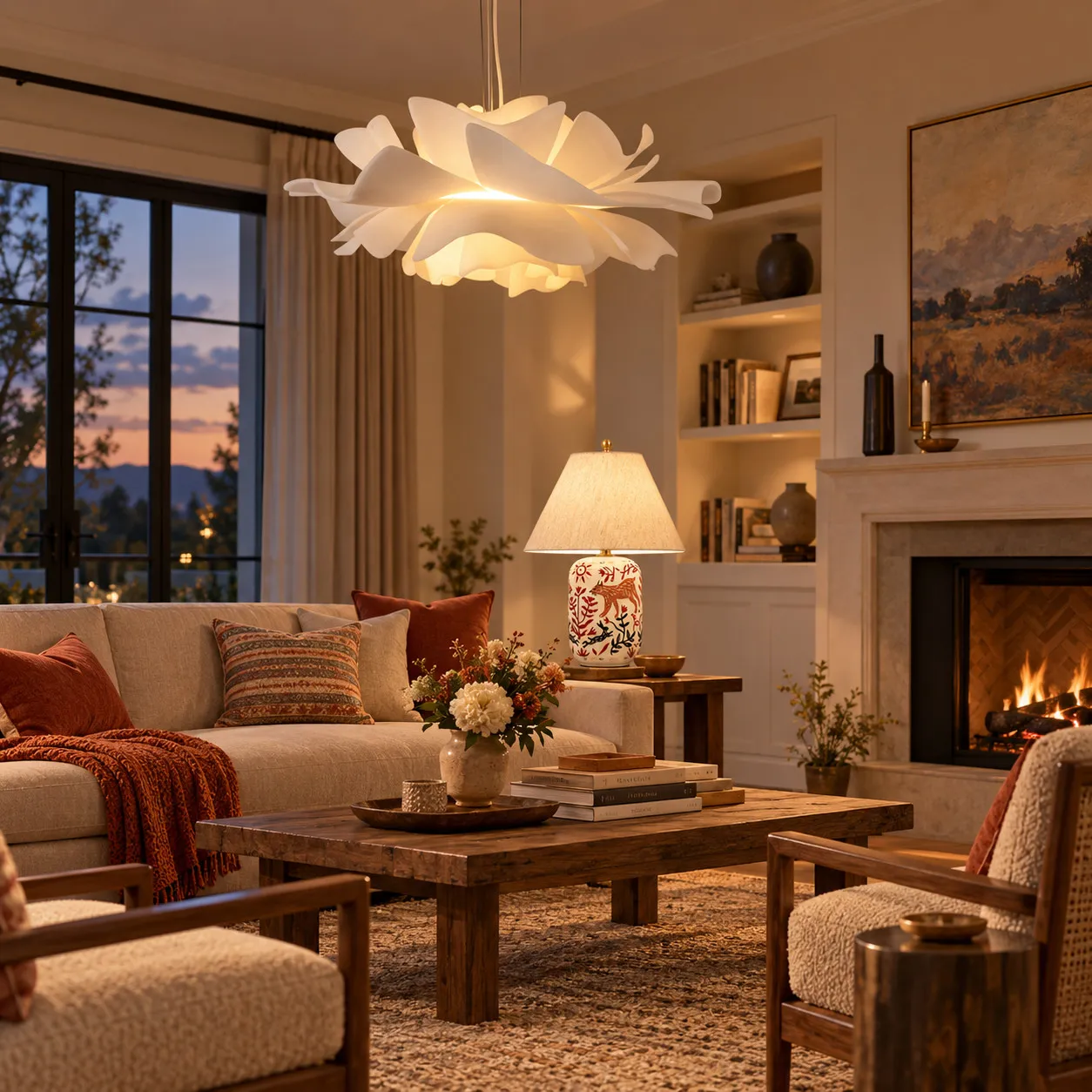 Warm lighting and calm interior details