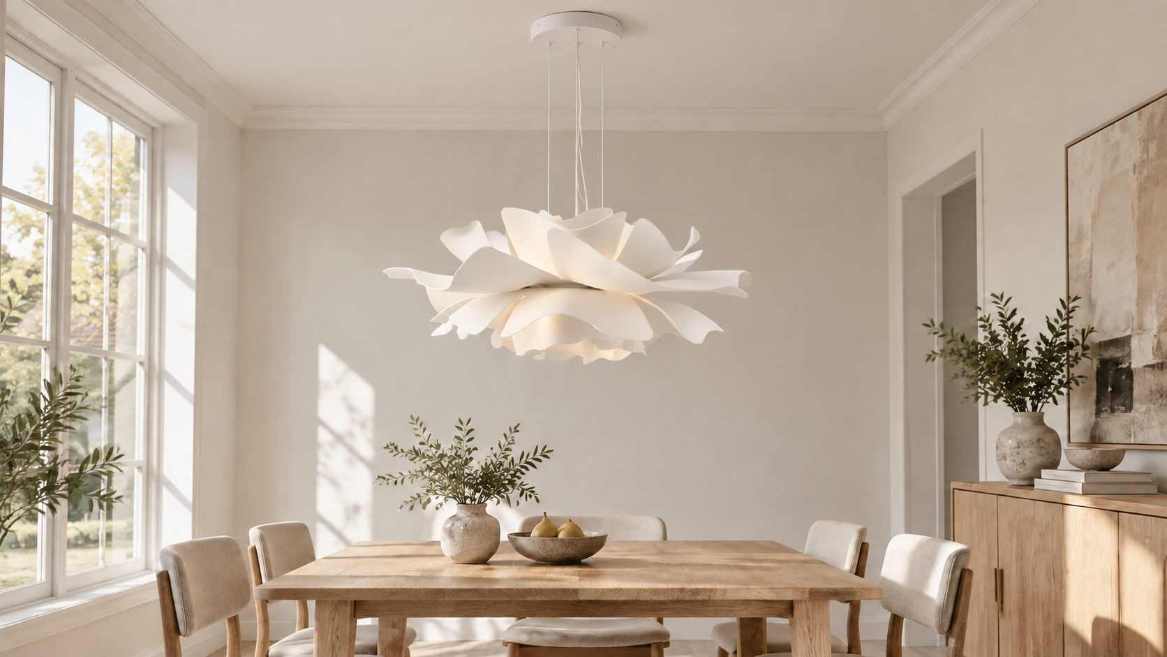 Lampada a sospensione floreale sopra un tavolo da pranzo