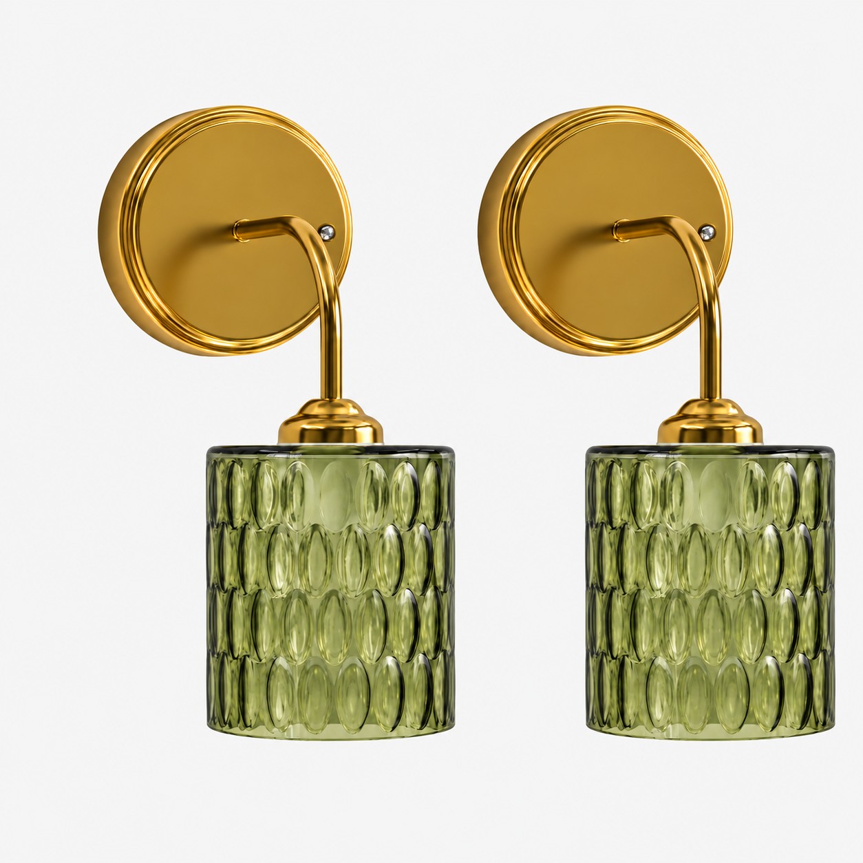 Green hammered-glass wall sconce set of two