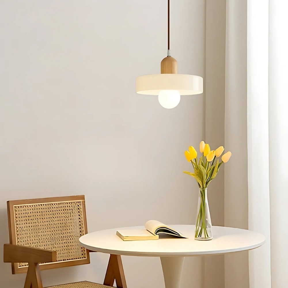 Modern Nordic Disc Orb Glass Wood Pendant Light KL884