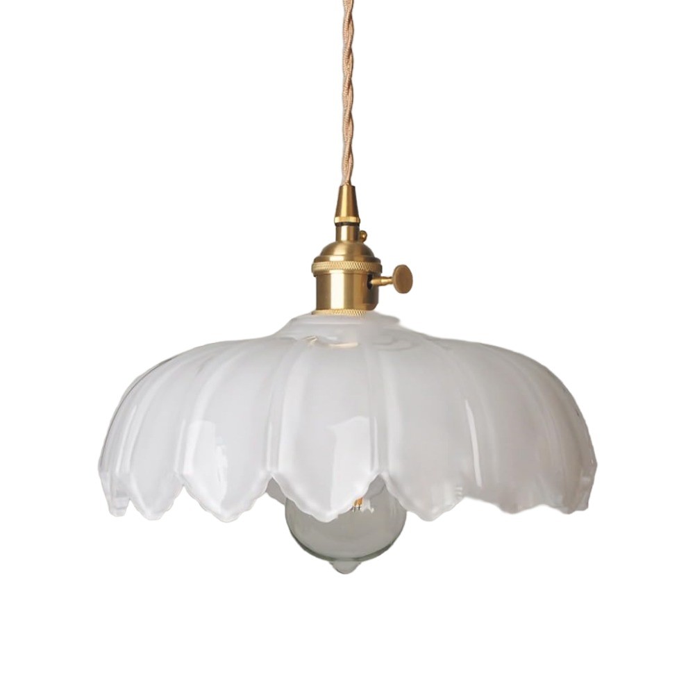 Antique Flower Petal Brass Glass Pendant Light KL50