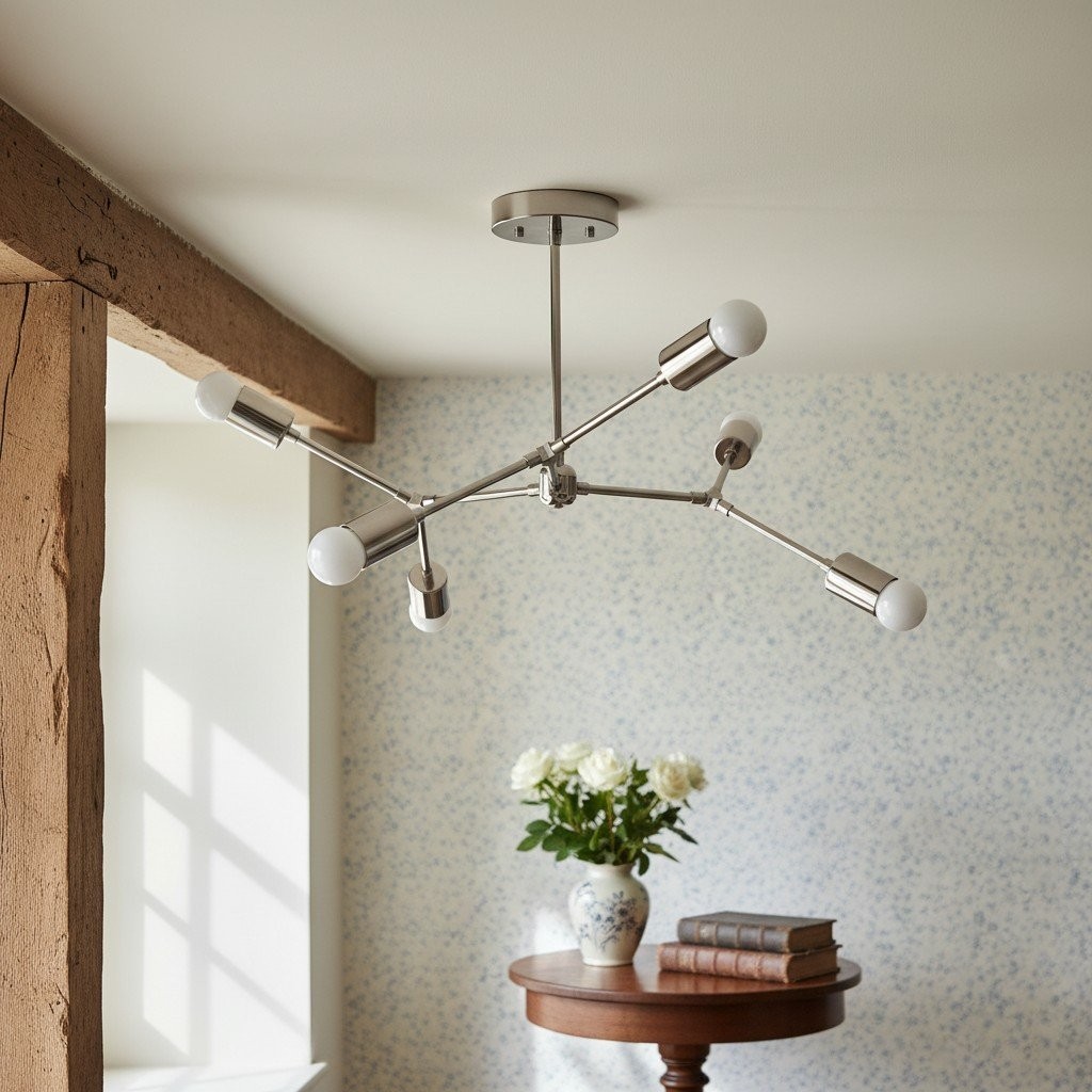 Mobilux Line Industrial Geometric Chandelier - Chrome Nickel Ceiling Light KL1415