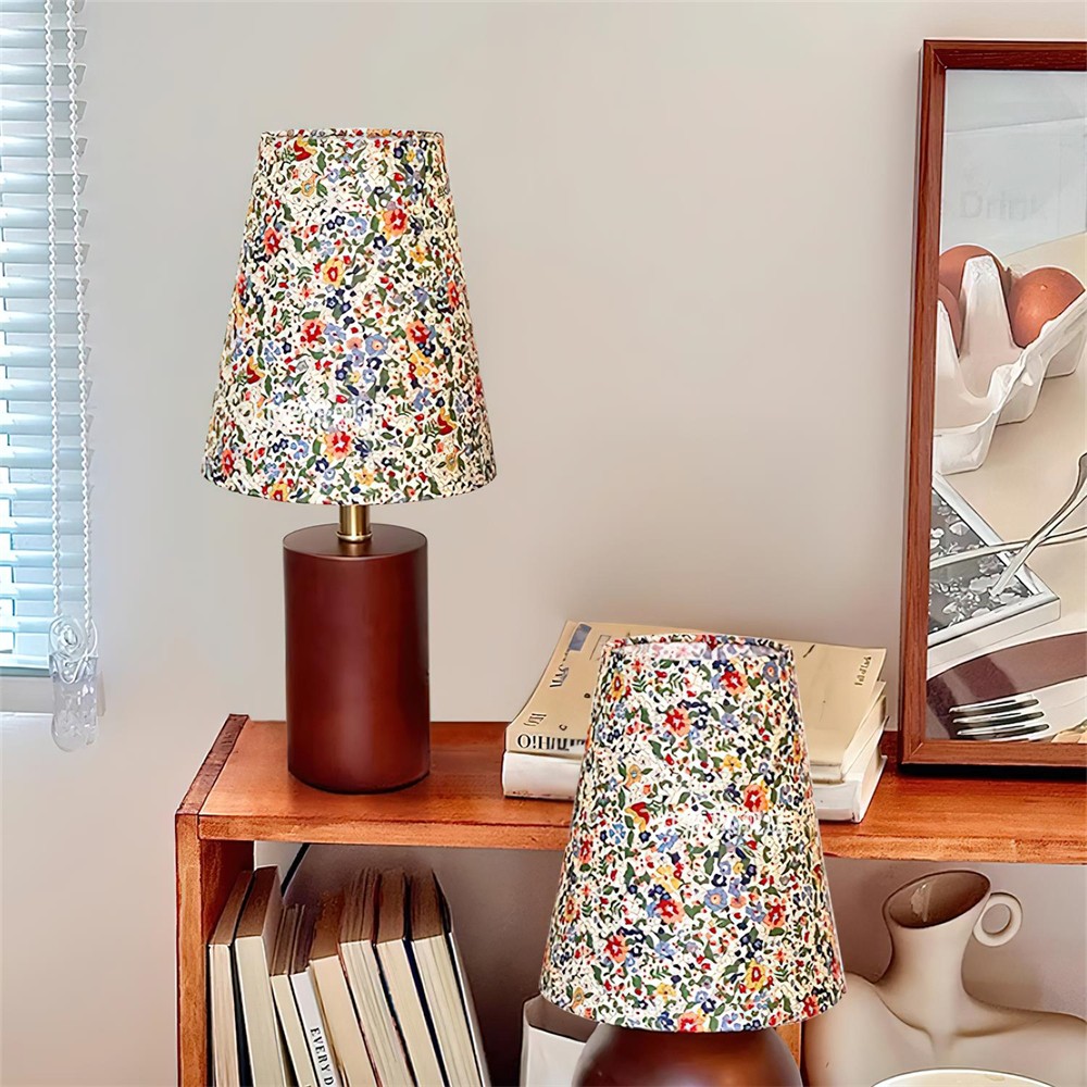 French Fabric Floral Wood Small Table Lamp For Bedroom KL803