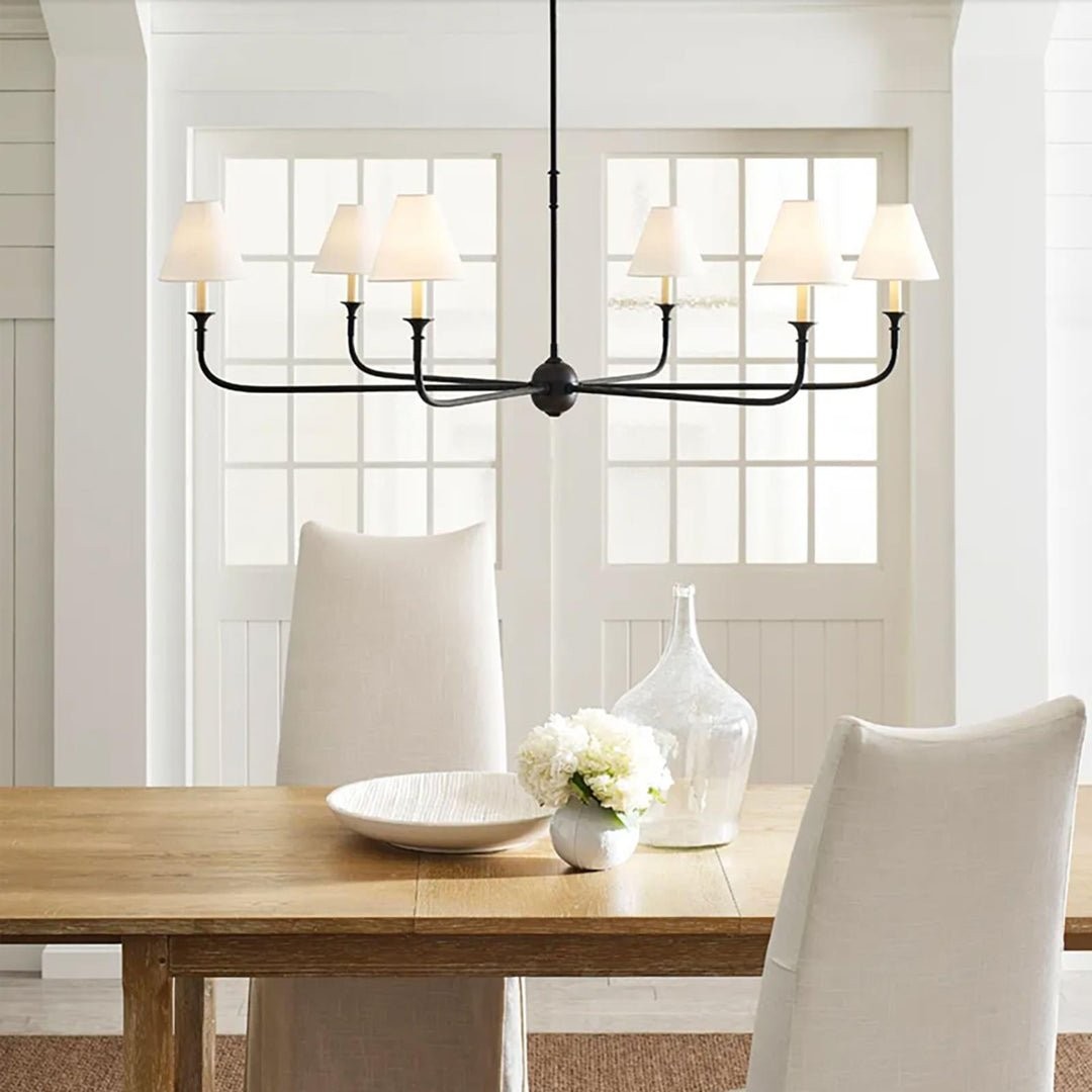Modern Industrial Metal Chandelier – Luxury Linen Shade Design for Dining or Living Room KL1218